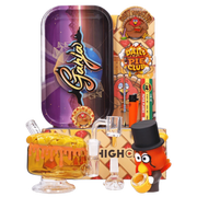 A vibrant studio shot of the “Give Danks” Smoking Box, featuring a colorful graphic design and a playful illustrated character.