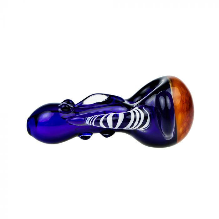 G-Spot Glass Spoon Pipe - Blue Glass with Honeycomb Bowl and Striped Appendage main product photo