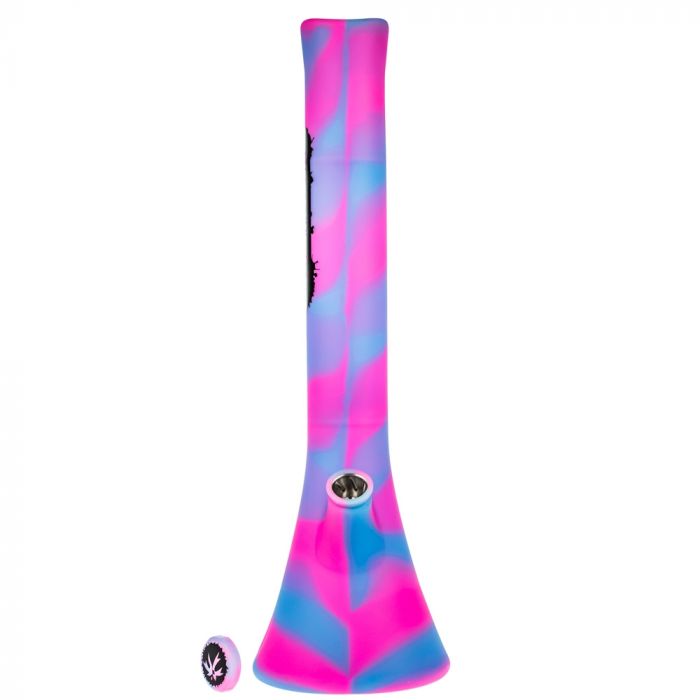 PieceMaker Kahuna Beaker Base Silicone Bong | Pink/Blue - Silicone Cap