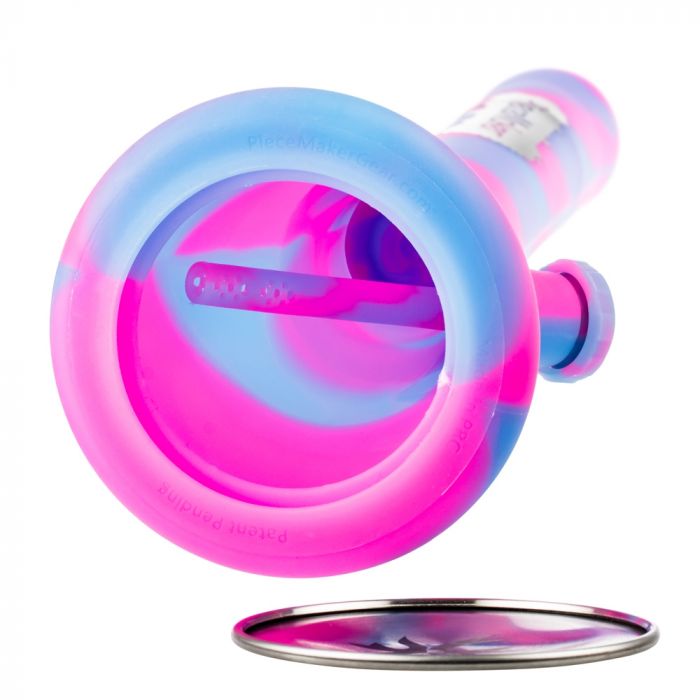 PieceMaker Kahuna Beaker Base Silicone Bong | Pink/Blue - Stainless Steel Plate 