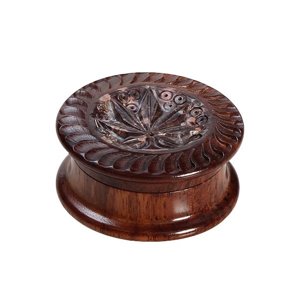 Rosewood Herb Grinder Carved Soapstone Pot Leaf Lid | 2-part | 35mm wide