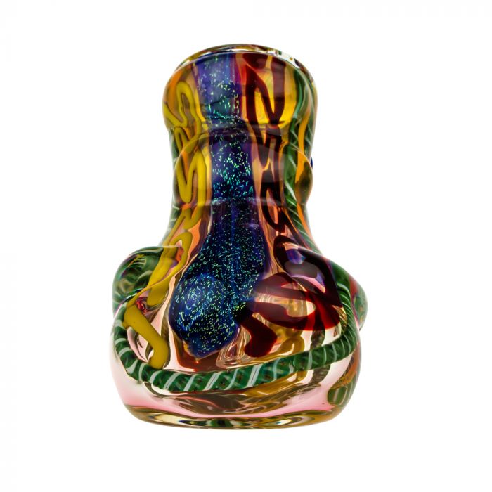 G-Spot Glass Hammer Bubbler Pipe - Fumed with Dichro and Color Stripes - Front View 