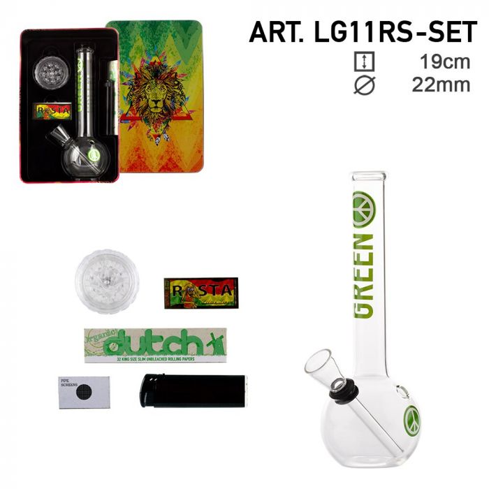 Greenline Bubble Base Glass Rasta Bong Giftset | set