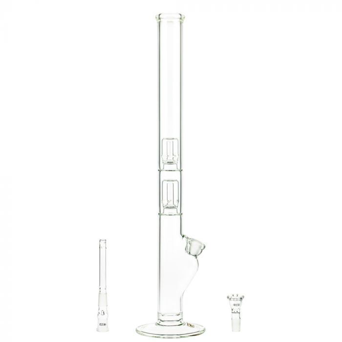 G-Spot Glass Cylinder Double Percolator Bong with Gold Logo | 60cm - Diffuser Downstem and Herb Bowl Included 