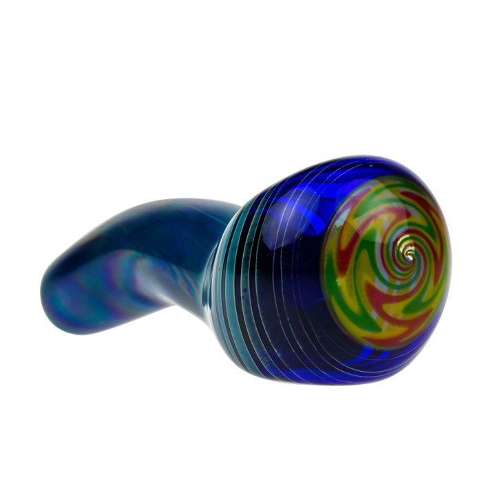 G-Spot Glass Spoon Pipe - Blue with Green, Orange and Yellow Hurricane Bowl main product photo