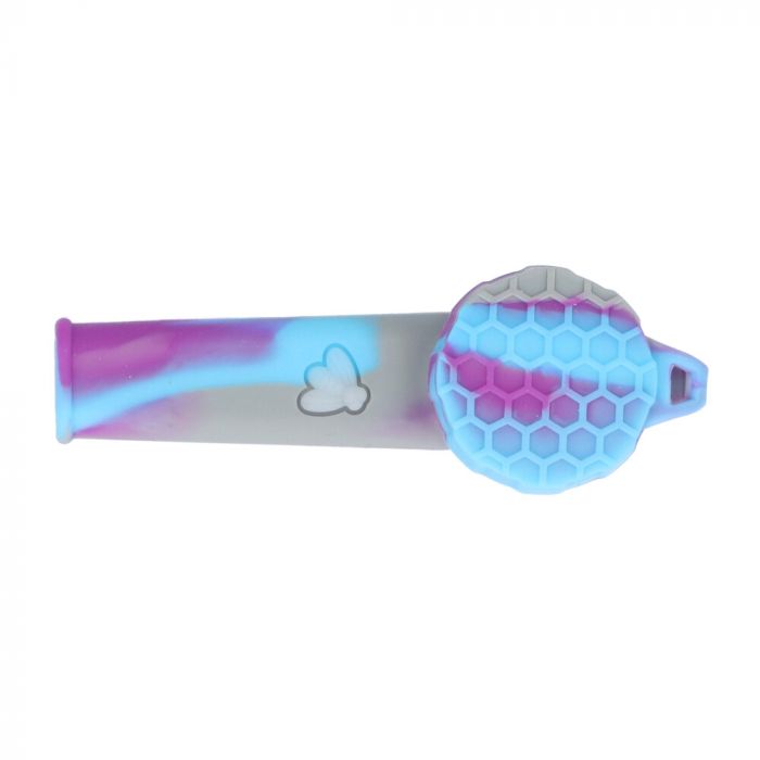 Silicone Spoon Pipe with Glass Bowl and Silicone Lid | Grey/Blue/Purple - Lid On