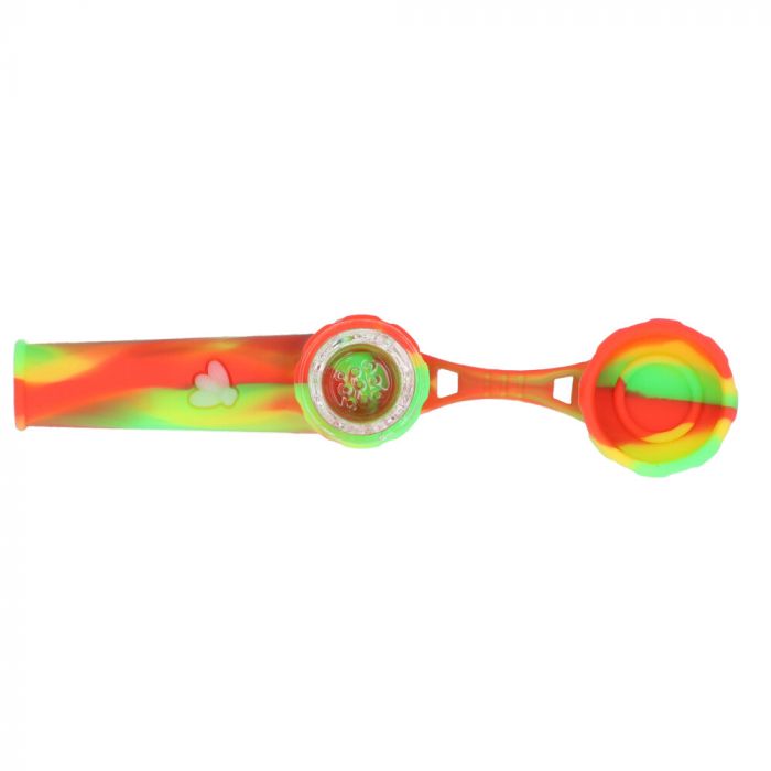 Silicone Spoon Pipe with Glass Bowl and Silicone Lid | Orange/Yellow/Green - Lid Off