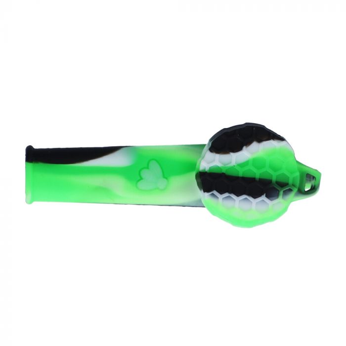 Silicone Spoon Pipe with Glass Bowl and Silicone Lid | Black/Green/White - Lid On