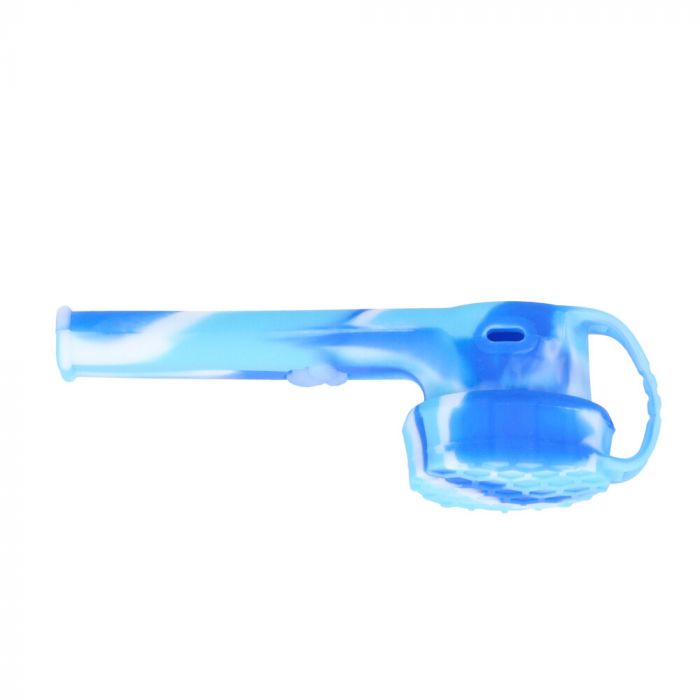 Silicone Spoon Pipe with Glass Bowl and Silicone Lid | Blue/White - Side View 