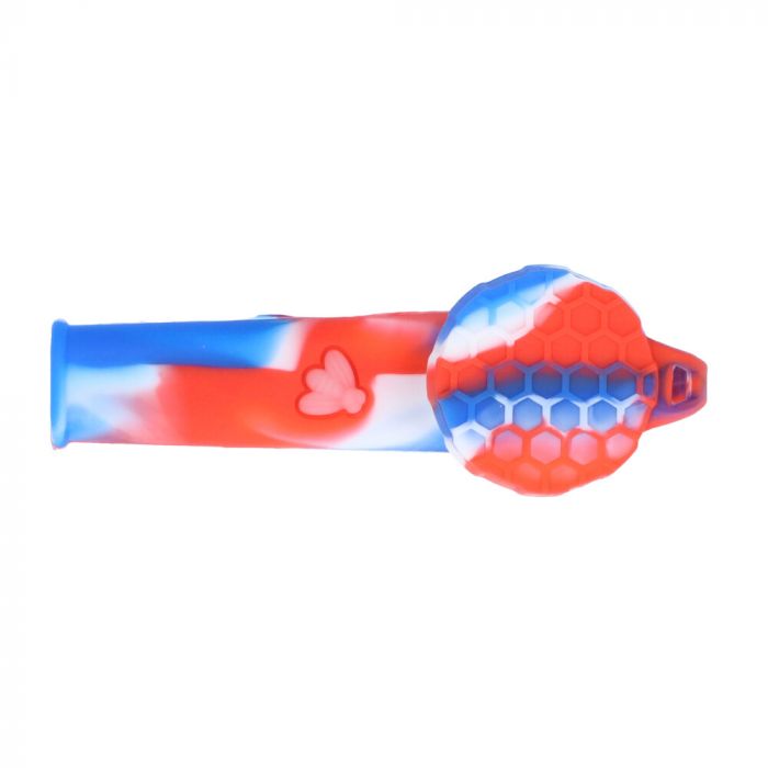 Silicone Spoon Pipe with Glass Bowl and Silicone Lid | Red/White/Blue - Lid On