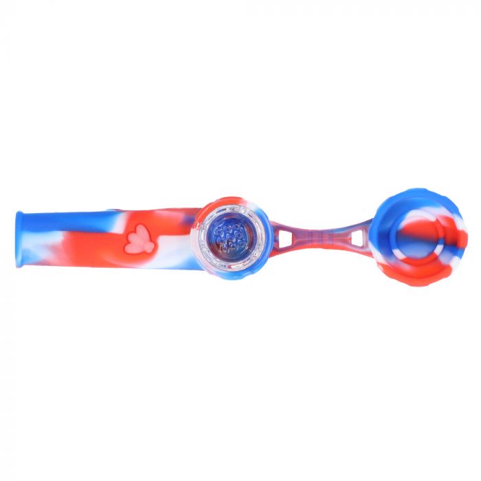 Silicone Spoon Pipe with Glass Bowl and Silicone Lid | Red/White/Blue - Lid Off